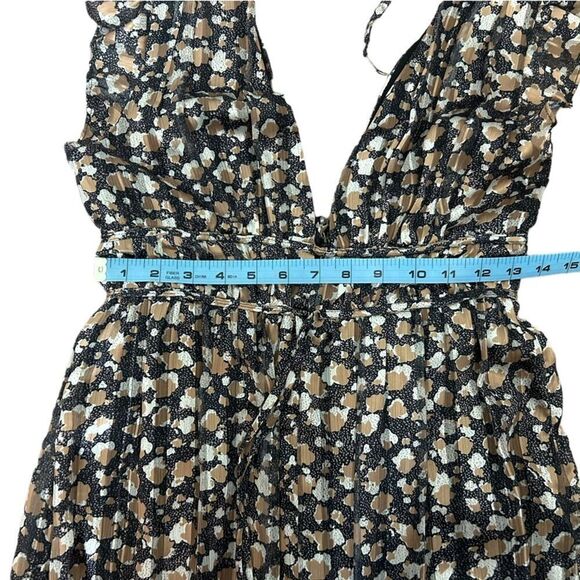 Lush Silky Maxi Dress Metallic Cheetah Print Plunging Neckline & Slit Sz Small - Picture 13 of 16